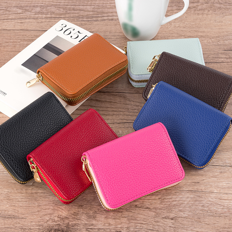 Foreign trade litchi pattern accordion card holder with multiple card slots and large capacity that can add RFID anti-theft card holder for women and men's card holder