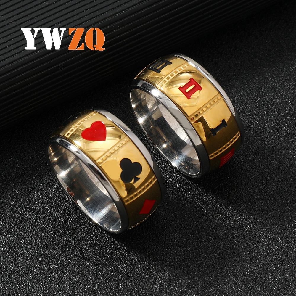 Transfronterizo europeo y americano jugando a las cartas anillo de acero de titanio personalidad de la moda de los hombres romano digital anillo de acero inoxidable fabricante de joyas