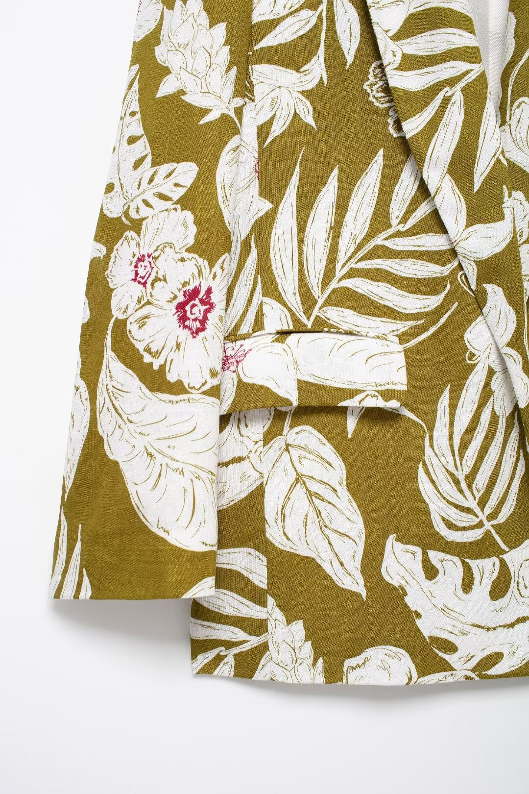 Women's linen blend flower print suit jacket pants dress set_voghion.com