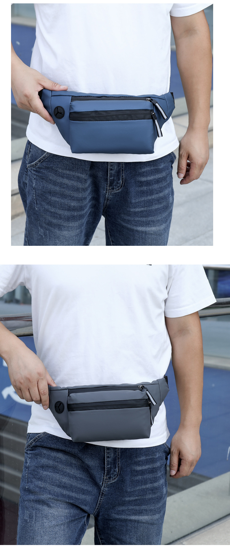 Oxford Cloth Material Waterproof Function Solid Color Pattern Men's Solid Color Oxford Cloth Zipper Fanny Pack