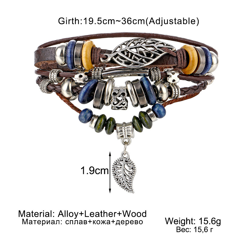 25g Weight Bracelets Classification Street Occasion Pu Leather Material Solid Color Pattern Unisex Gender Layered Design Ethnic Style Style Ethnic Style Solid Color Pu Leather Layered Unisex Bracelets 9