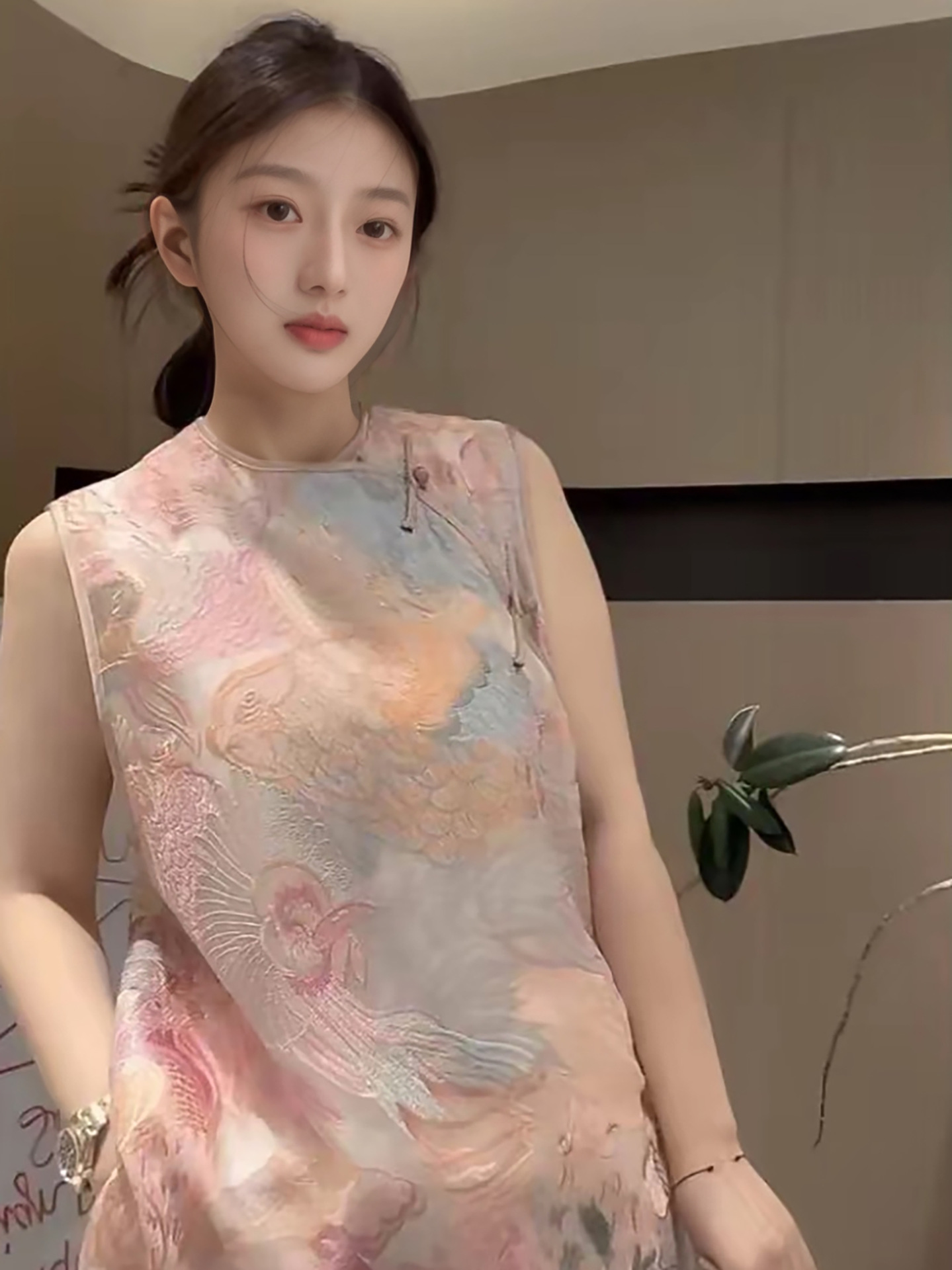 Đầm suông midi thêu phượng hoàng lụa tằm cao cấp phong cách Trung Hoa mới — Màu hồng, Xanh lông công