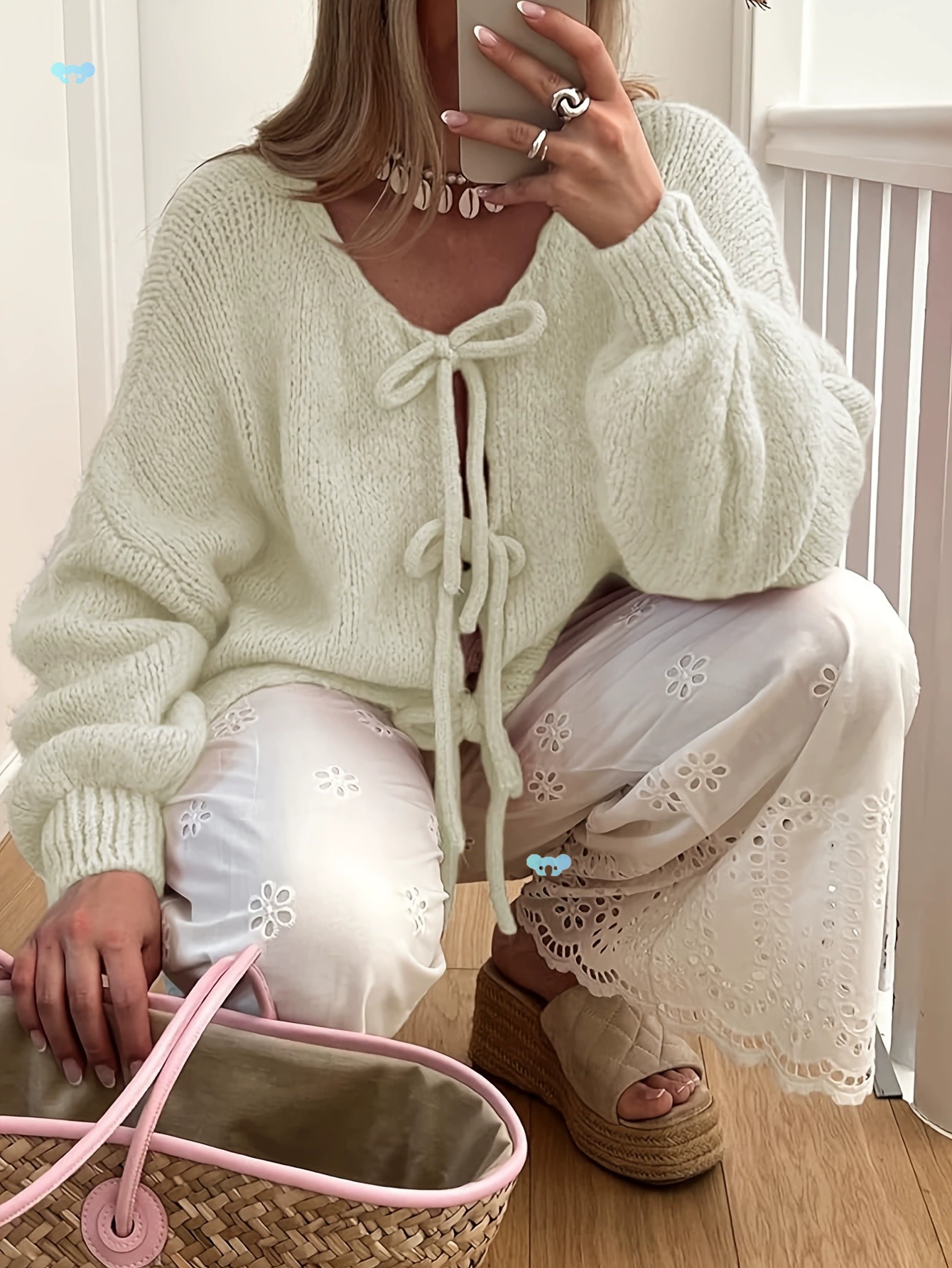 Женский кардиган-свитер оверсайз в стиле Y2K с бантом