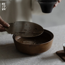 梵汝 复古做旧铜盖汉宫壶承干泡盘茶承禅意圆形小茶台湿泡台壶垫