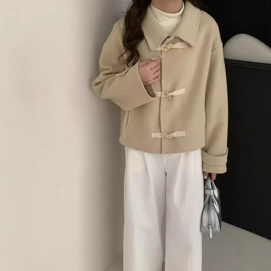 2024 가을과 겨울 새로운 패션 걸쇠 작은 올 매치 울 코트 짧은 올 매치 작은 향기로운 스타일 코트 큰