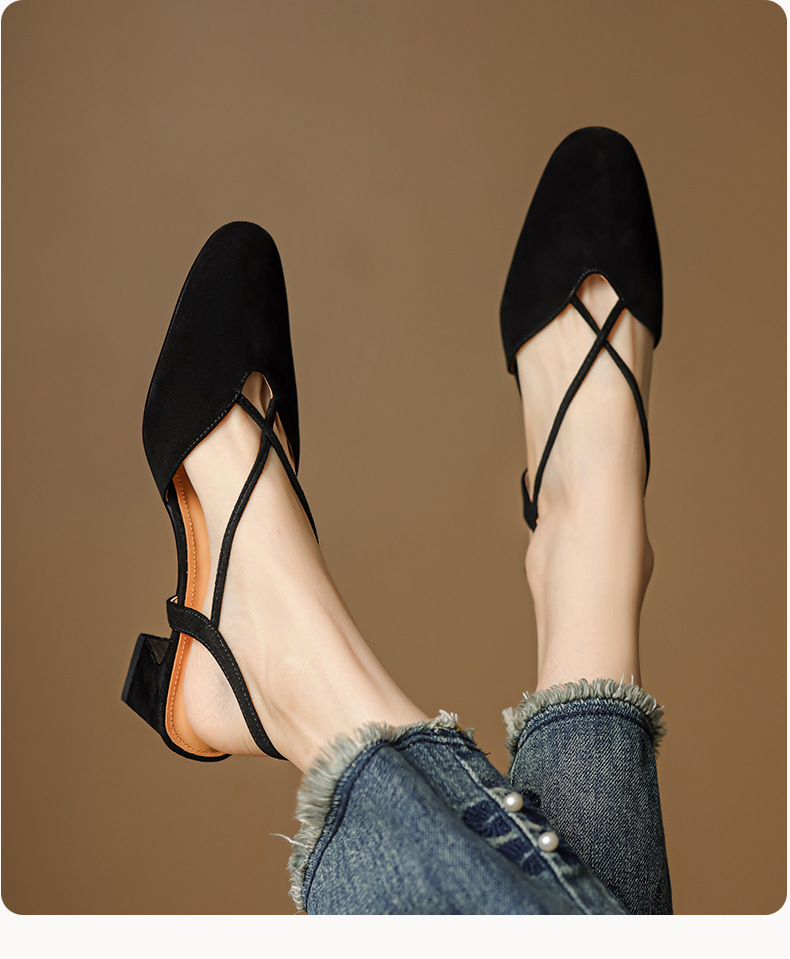 Sandal cao gót nữ mũi kín quai chéo buộc dây phong cách Hàn Quốc — đen chi tiết 4