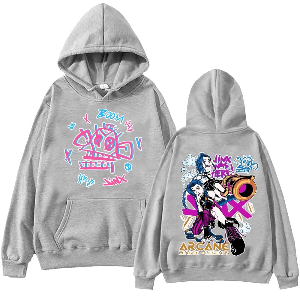 Arcane-Jinx Hot Anime Hoodie Harajuku Pullover Tops Man Wom