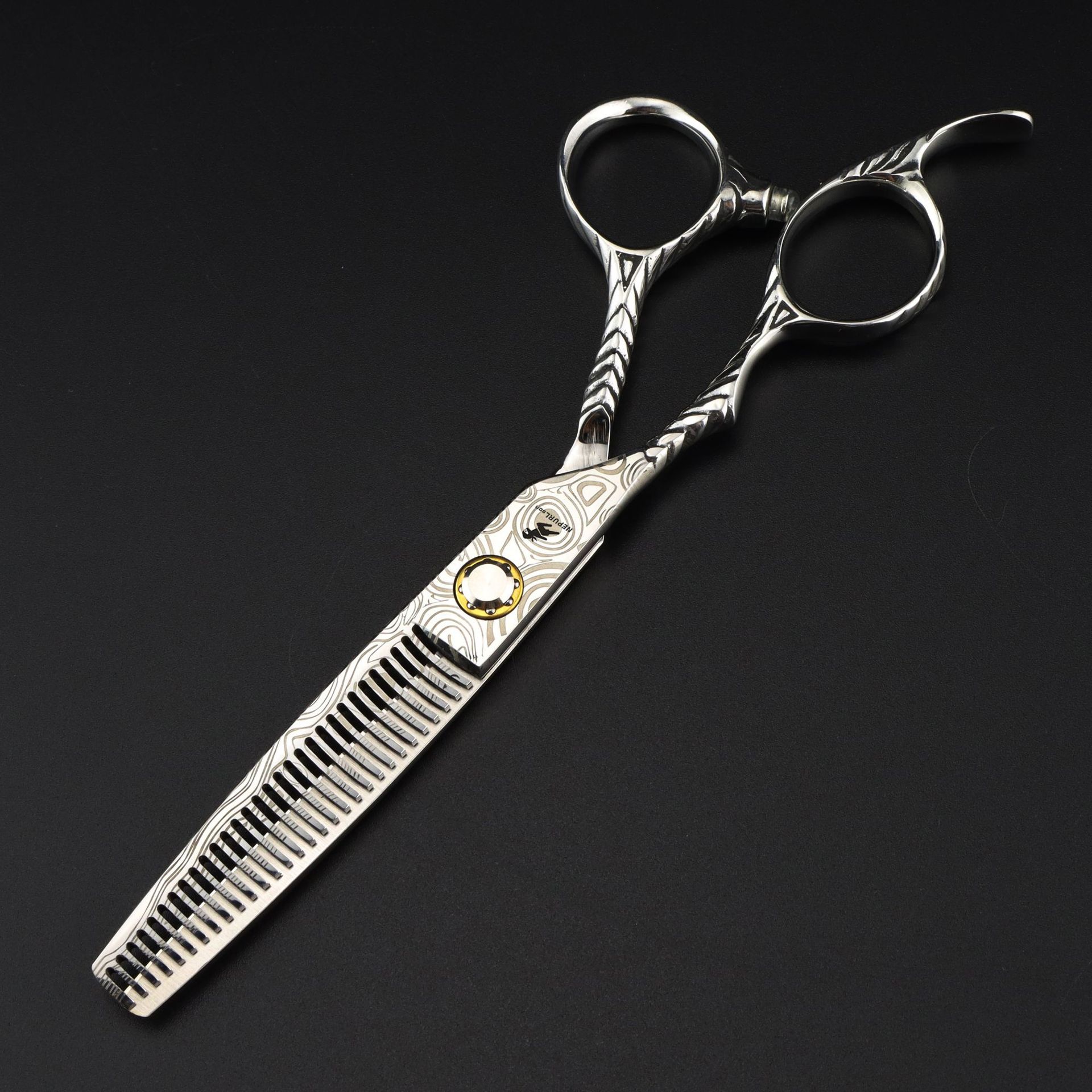 Tijeras de peluquería para zurdos con tornillo de cojinete de 6,0 pulgadas y patrón de Damasco: tijeras rectas para entresacar y cortar._voghion.com