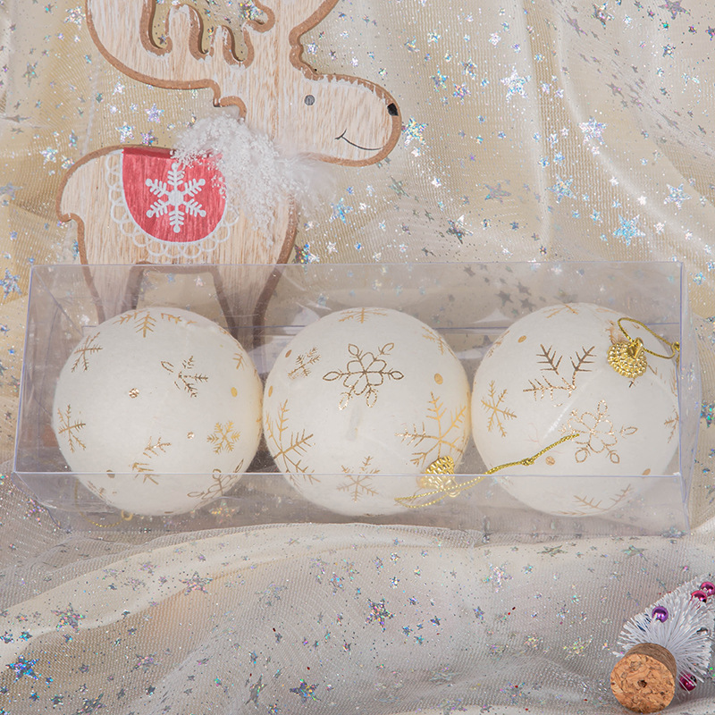 En stock decoraciones de Navidad colgante 8cm 6 piezas copo de nieve ELK estrella de cinco puntas de tela de impresión bola de espuma