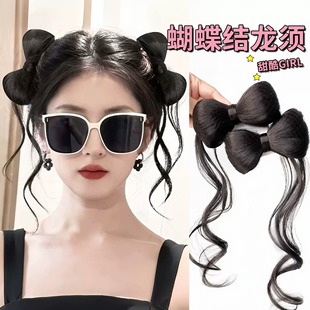 Longxu ball head wig hair band female hair clip bow tassel ancient style hair accessories simulation hair updo wig bag female