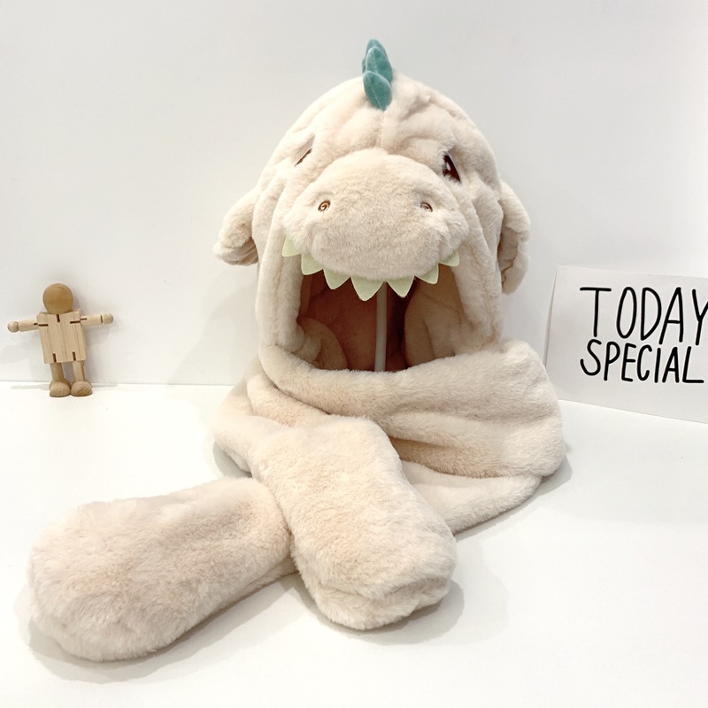 Sombreros infantiles bufandas guantes en invierno lindo dinosaurio para niños y niñas bebés protectores de oídos a prueba de viento con tres piezas engrosadas