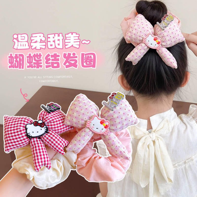 儿童韩系大肠发圈女童新款蝴蝶结kt猫发绳扎马尾丸子头橡皮筋发饰|undefined