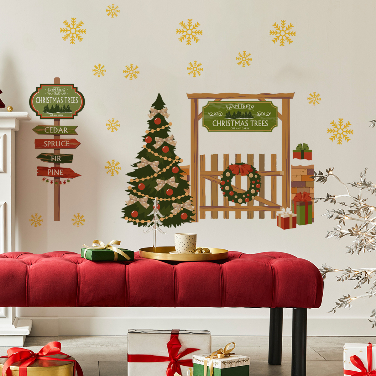 Weihnachts Wandaufkleber Mit Weihnachtsmann Und Baum Dekor_voghion.com