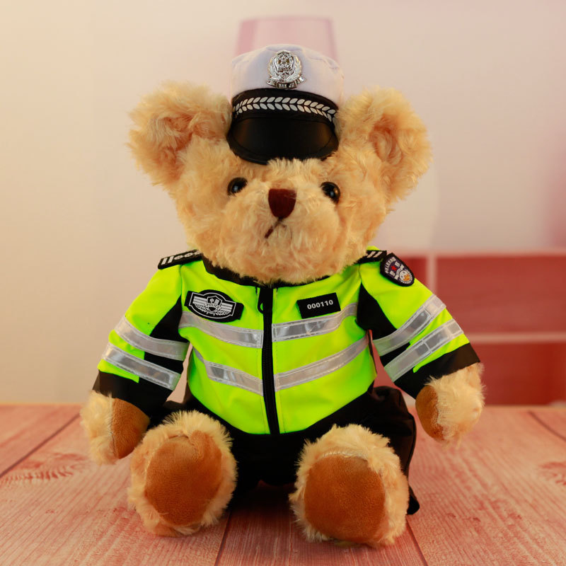Internet Celebrity Traffic Police Bear Doll Police Bear Plush Toy Public Benefits Anti Fraud Promotion Iron Riding Bear Manufacturer Wholesale Gift