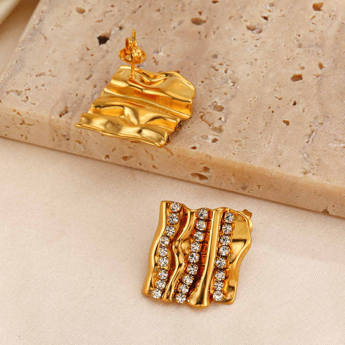 Fashionable geometric square stone inlay stainless steel with zircon