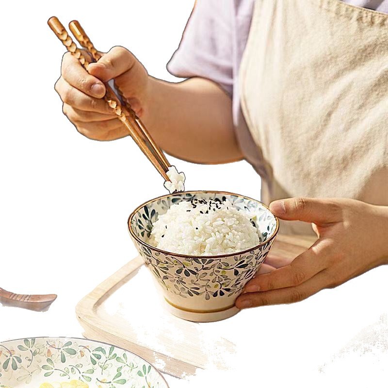 四碗日式5英寸斗笠碗家用陶瓷吃饭釉下彩米饭碗套装无友情圆形|undefined