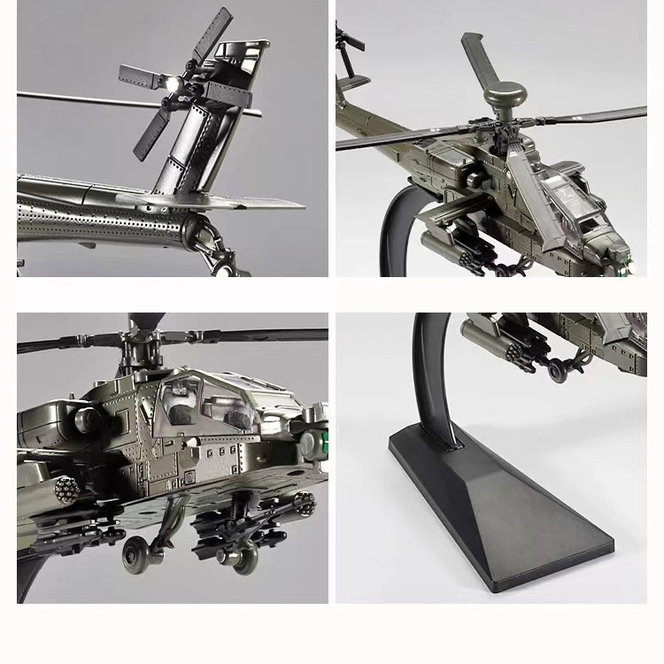 Helicóptero armado Apache de Huayi, modelo de juguete militar de aleación para niños con sonido y luz, adorno coleccionable, genial con sonido y luz.