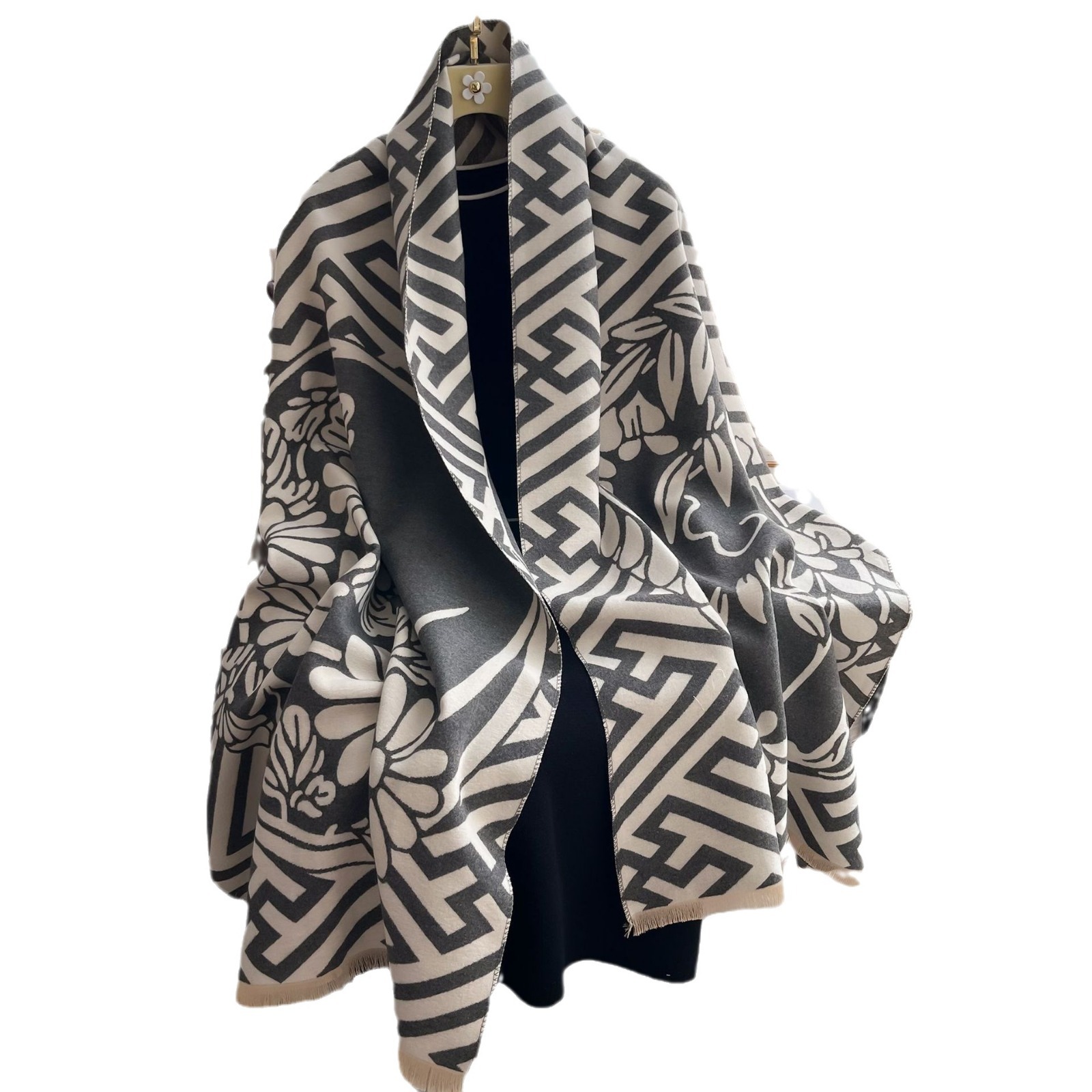 Floral retro bufandas de cashmere letras europeas y coreanas para mujeres calentamiento capa gruesa de doble uso largo abrigo