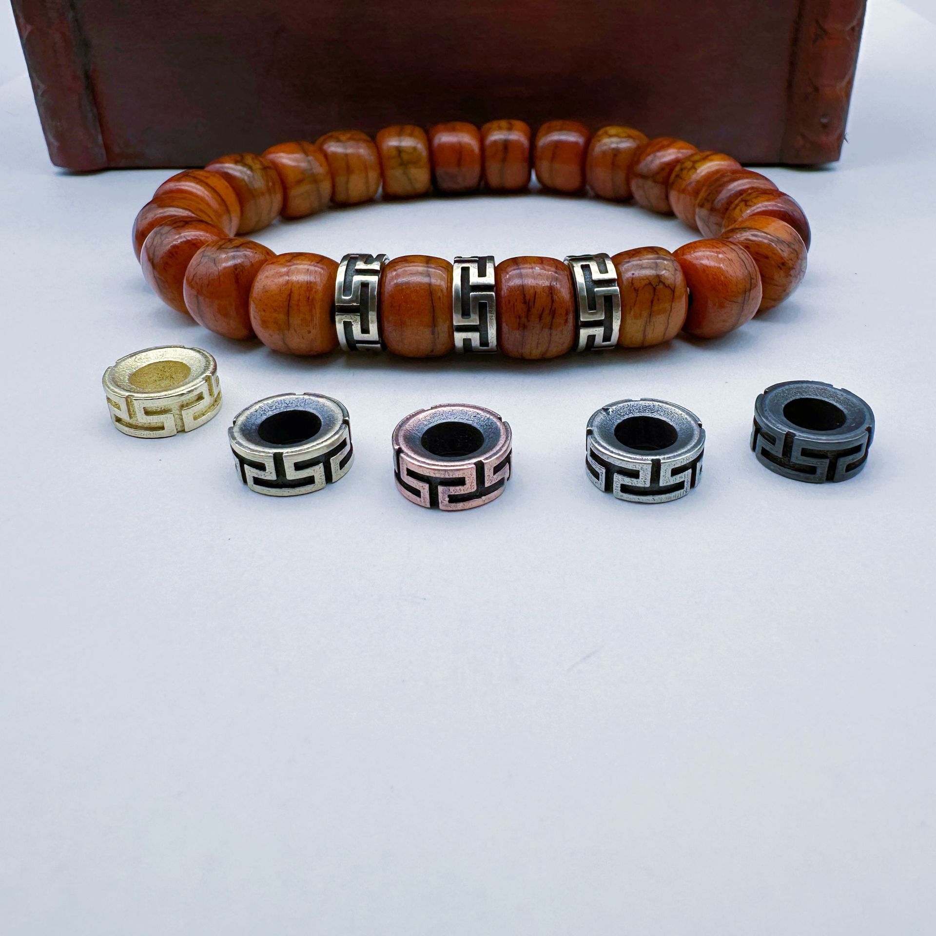 云纹紫铜隔片金属纯铜垫片回纹隔珠文玩配饰手串凤眼菩提108佛珠