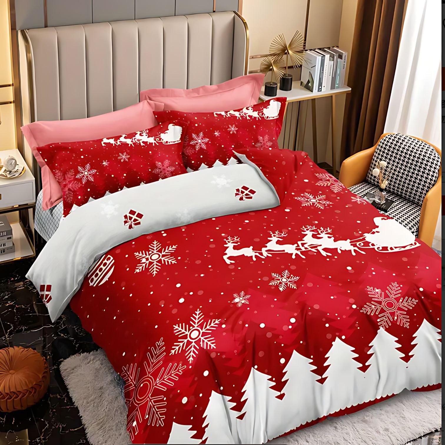 TEMU / JIT Transfronterizo suave renos Navidad impresión digital HD set de ropa de cama