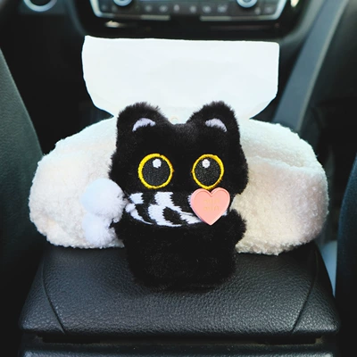 Car tissue box/set Car Tissue Cover Hanging Bag Seat - black-and-white-love-scarf-little-black-cat-armrest-box-white-tissue-cover