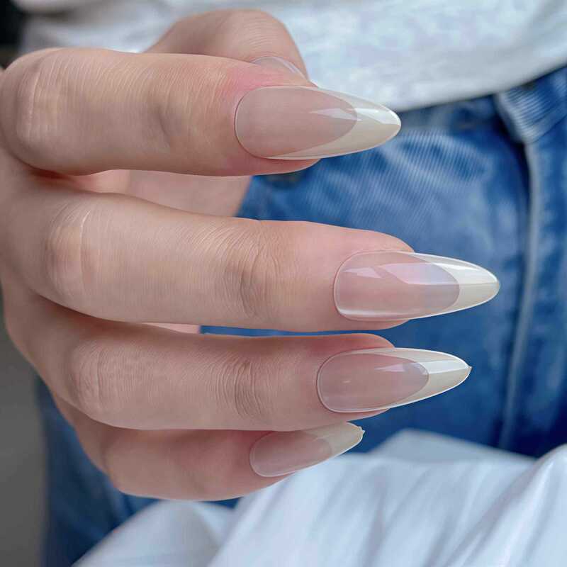 24 Pieces of White-Edged Nude French-Style Cat-Eye Almond Press-On Nails, Beautiful and Cute Translucent Versatile Fake Nails 24 Pieces of White-Edged Nude French-Style Cat-Eye Almond Press-On Nails, Beautiful and Cute Translucent Versatile Fake Nails