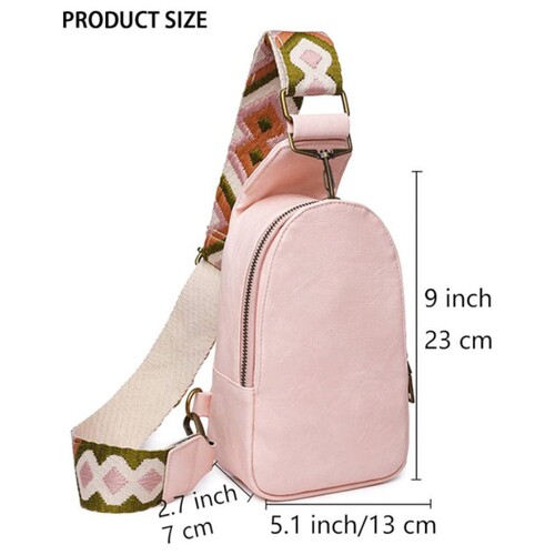 Leather PU women's chest bag, simple single-shoulder crossbody bag with wide shoulder strap, casual motorcycle bag for women