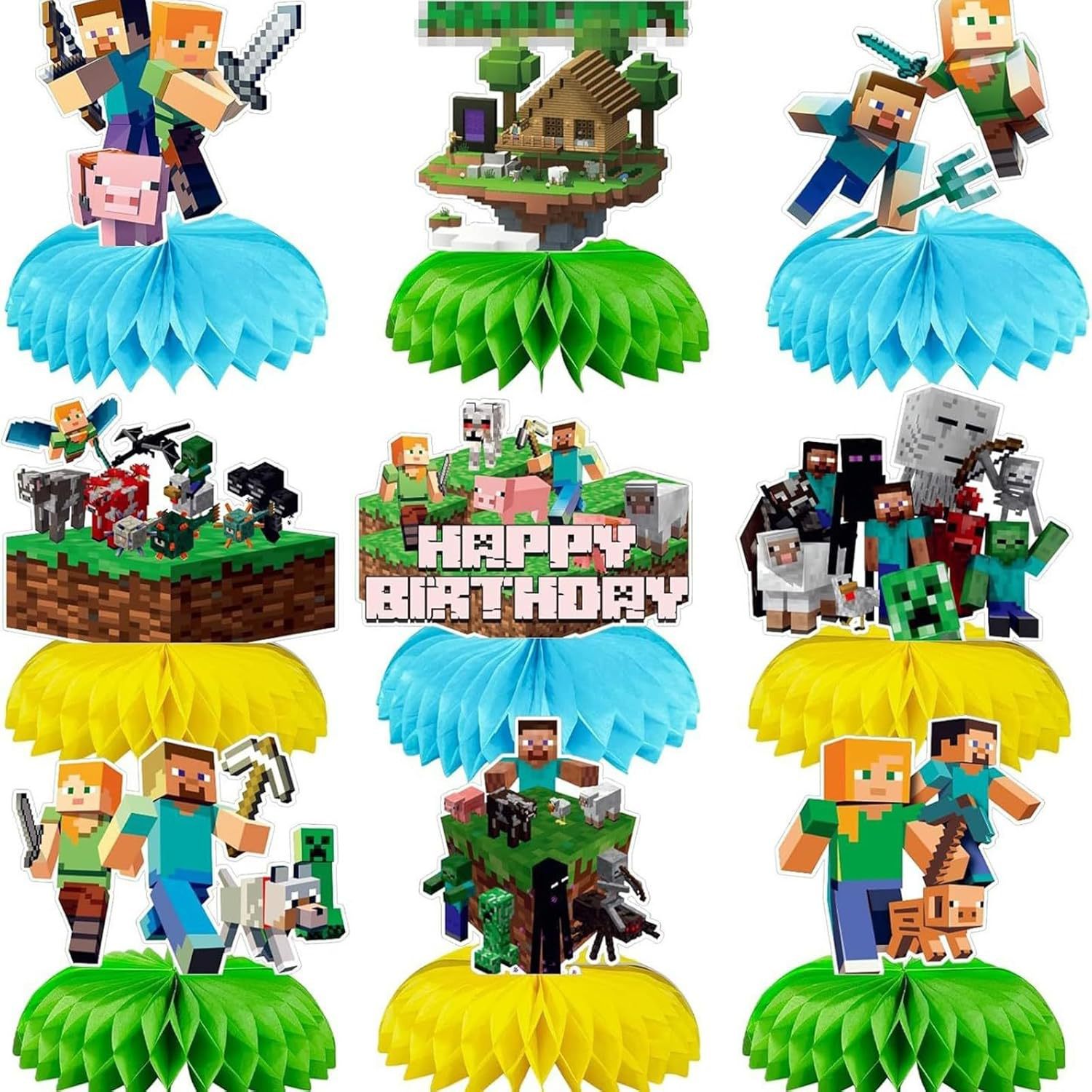 Minecraft Birthday Party Decoration Honeycomb Ornaments 9 Pieces Birthday Cartoon Theme Table Decoration Party Supplies