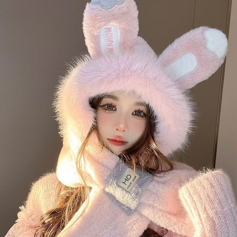 Añadir vello grueso lindos sombrero bufandas de oso en un conjunto de dos piezas para mujeres otoño y invierno nuevo buñuelo de peluche cálido con sombrero