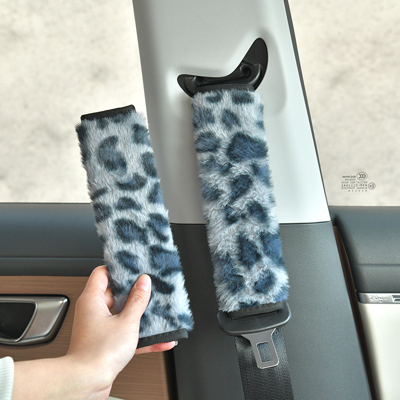 Personalized Leopard Print Plush Car Seatbelt Shoulder Pads Winter Warm Anti-Strangle Shoulder Straps Universal Car Interior Accessories
