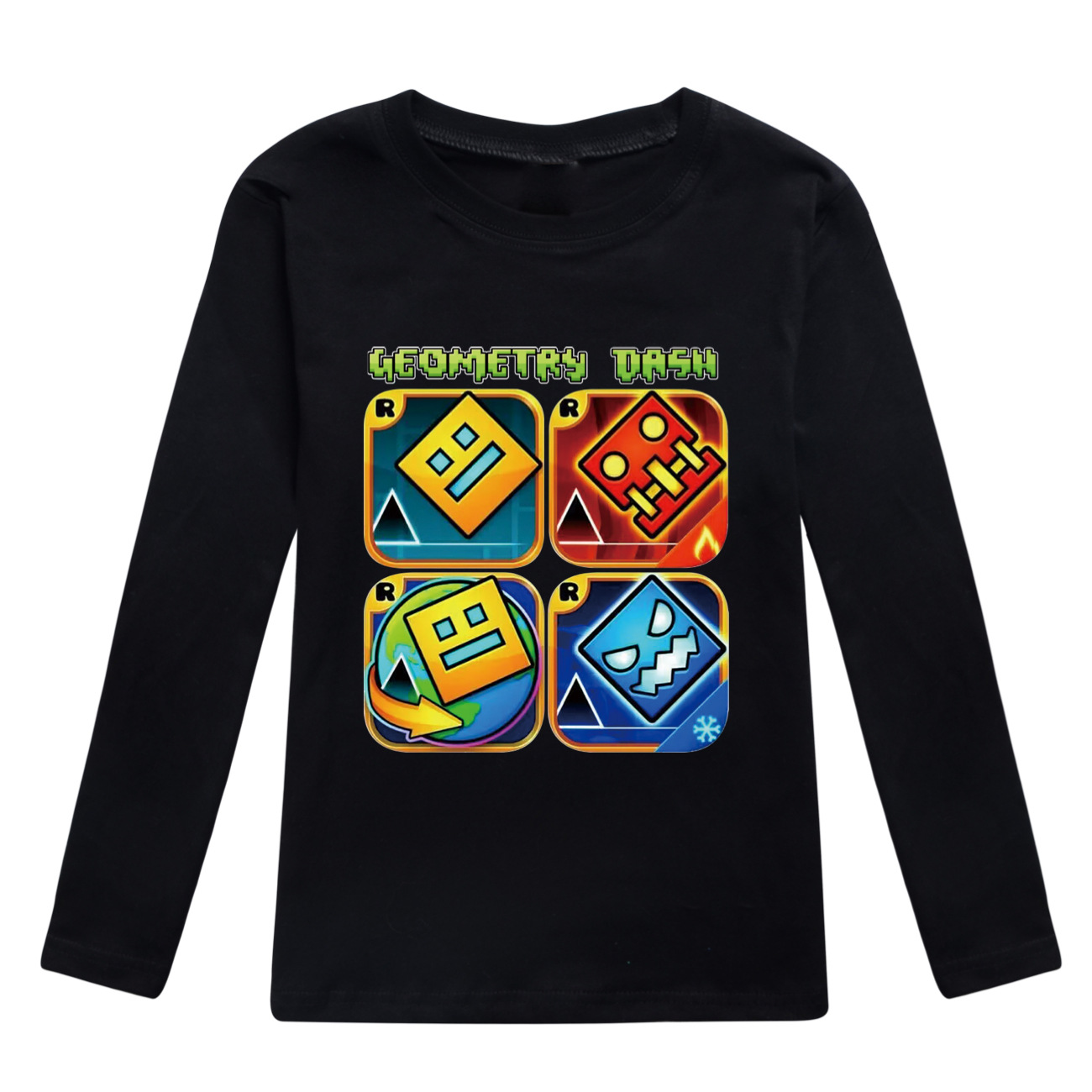 Spiel Geometrie Dash T Shirt Kinder Reine Baumwolle T-shirt Kleine Mädchen Langarm Tops kinder Cartoon Kleidung Jungen Sweatshirts – Detail 9