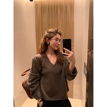 ALL IN正品2025冬季新款韩系时尚百搭V领纯色宽松显瘦短款针织衫