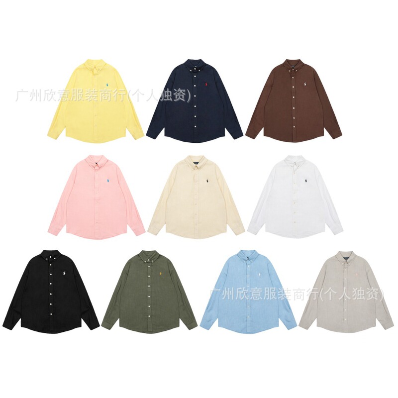 Cross-Border Rl Scanable Qr Code Ralph Linen Shirt, Unisex Style with Small Horse Logo Embroidery, Old Money Fashion Brand Cotton-Linen Shirt
