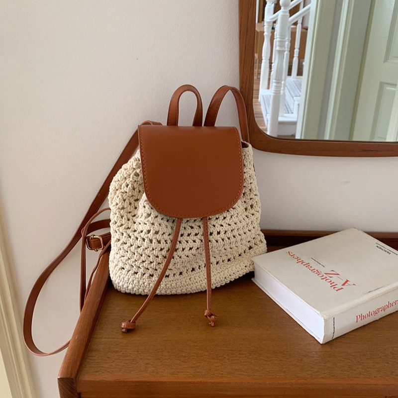 Bolsa de ombro para mulheres 2024 nova bolsa versátil para férias na praia, mochila de viagem com cordão de tecido de grama_voghion.com