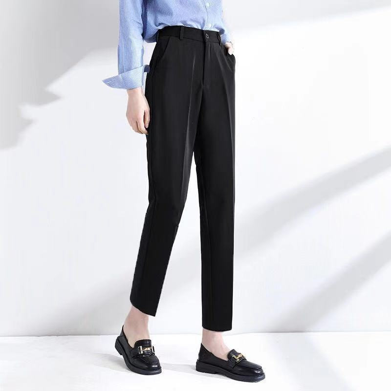 Women's Straight Trousers Professional Black High Waist Work Pants Dress Slim-Fit Slimming Micro-Lare Casual Tooling Thickened Fleece
