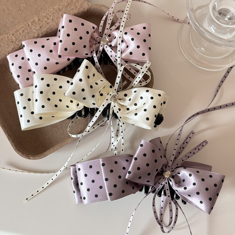 Sweet Dreams~ Miu-Style Pink Polka Dot Bow Banana Clip, Atmospheric Hairpin with a High-End Feel, Hair Accessory for Women Sweet Dreams~ Miu-Style Pink Polka Dot Bow Banana Clip, Atmospheric Hairpin with a High-End Feel, Hair Accessory for Women