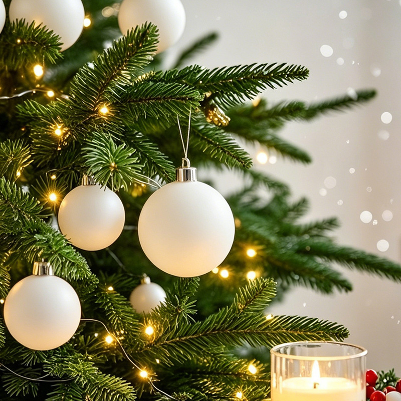 Fábrica tienda de bolas de Navidad 6CM / 50pcs caja flocado bolas de Navidad colgante de bolas de plástico en stock atmósfera de vacaciones