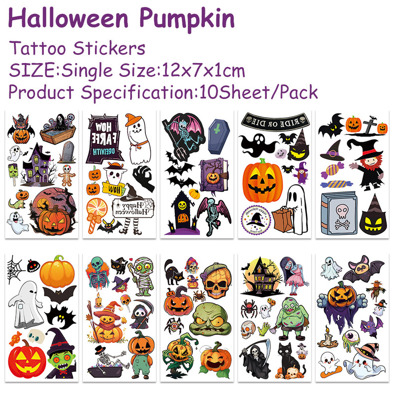 10 Sheets/Pack Cross-Border Halloween Pumpkin Horror Series Painted Tattoo Stickers Holiday Party Party Fun Face Stickers 10 Sheets/Pack Cross-Border Halloween Pumpkin Horror Series Painted Tattoo Stickers Holiday Party Party Fun Face Stickers