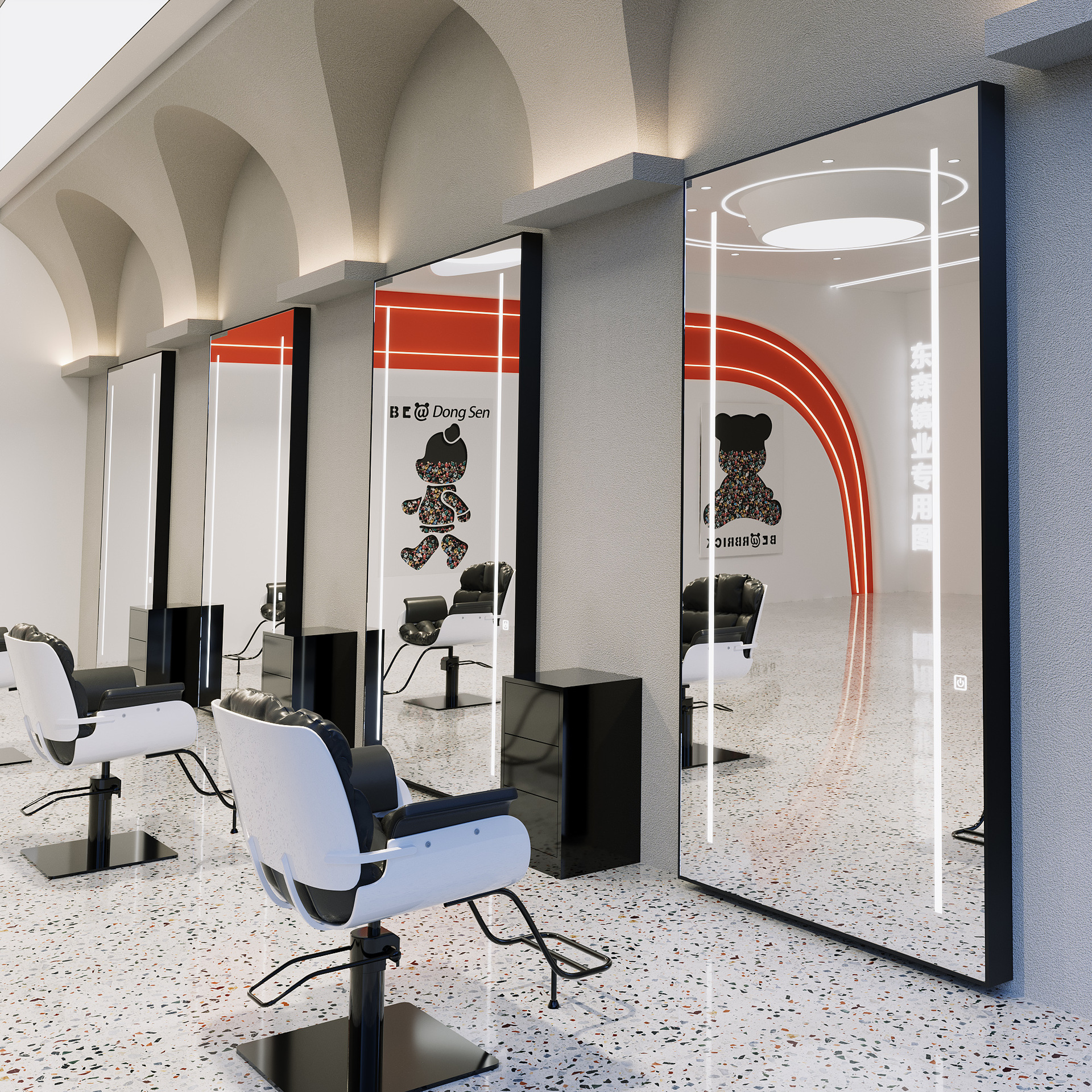 Espejo de peluquería con lámpara de línea para salón de peluquería, espejo de corte de pelo, espejo de pared, espejo de peluquería