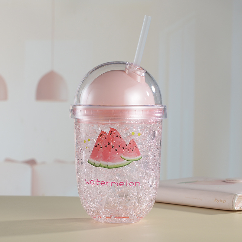 Vaso plástico de doble capa con pajilla estilo verano