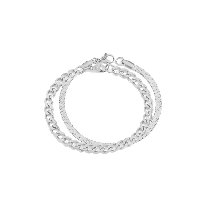 EManco europeo y americano de doble capa pulsera apilada personalidad de moda cadena cubana pulsera femenina pulsera de acero inoxidable del todo fósforo
