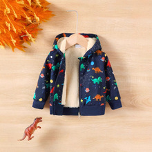 男童宝宝长袖连帽恐龙印花套装秋冬季儿童外套跨境童装