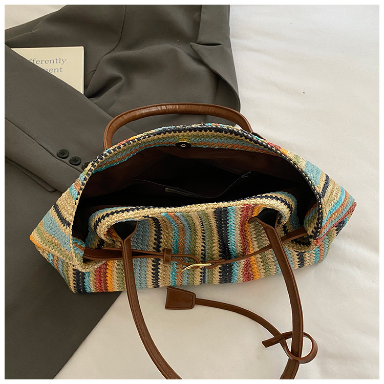 Beach vacation bag 2025 New style trendy and fashionable single-shoulder bag, large-capacity tote bag, hand-woven straw bag undefined