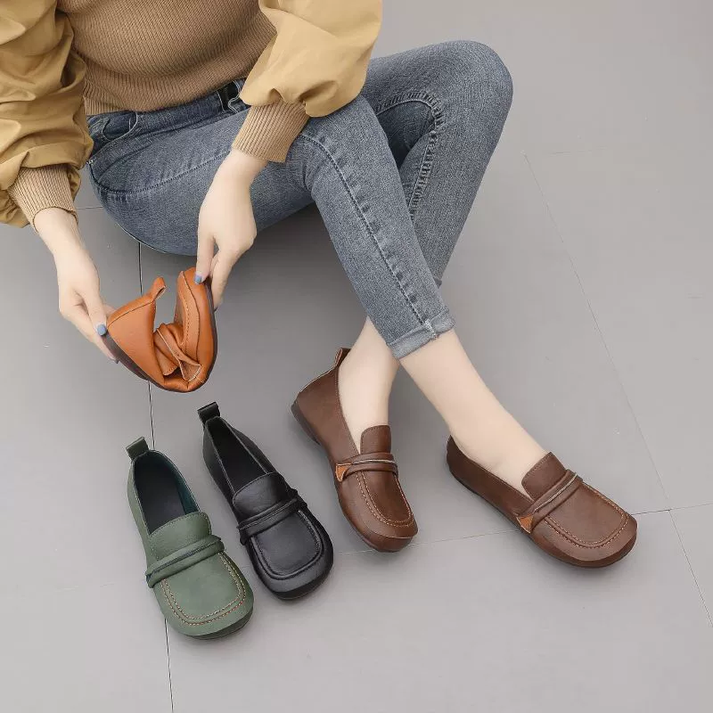 Высококачественные ботинки для бобов Женская весна и осень 2025 г. Низкий каблуковый мягкий фон модная дикая мода модная мода модная маленькая кожаная обувь