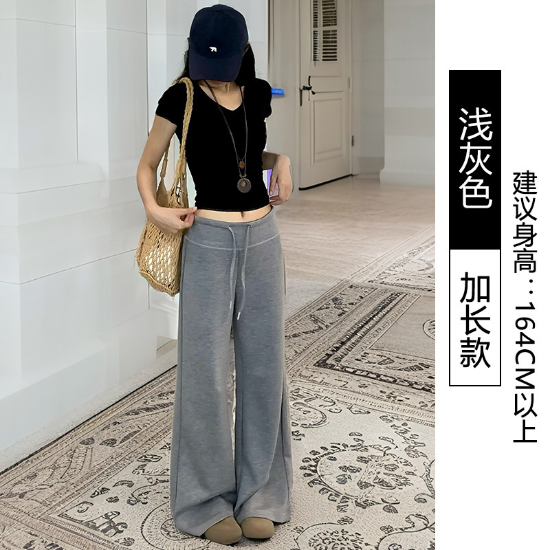 灰色运动阔腿裤女夏季2025新款高腰休闲宽松直筒春秋美式窄版卫裤|undefined