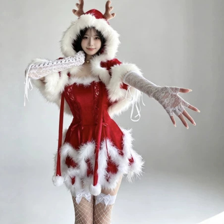 2024 new Christmas outfit: Christmas cape, cute and sweet suspender dress, and Christmas skirt set