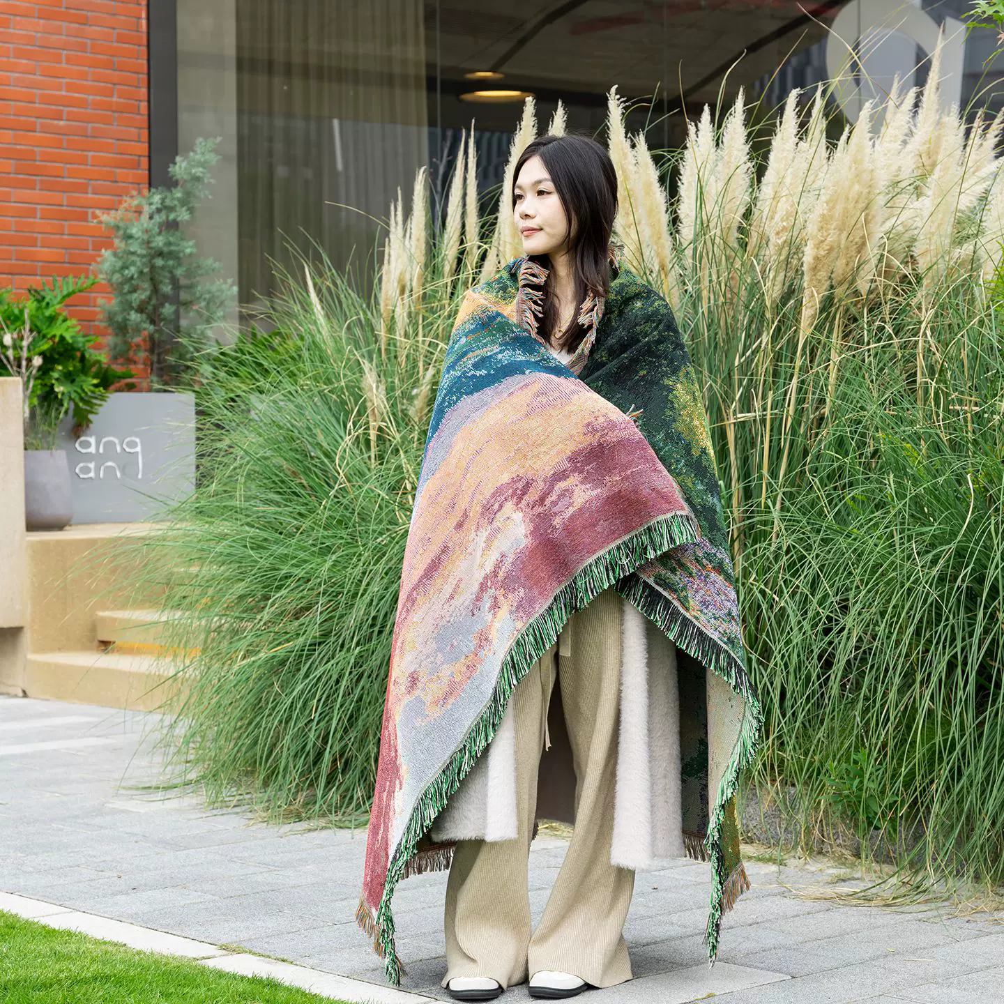 跨境外贸露营毯防潮野餐垫提花挂毯ins风沙发巾线毯多功能沙发毯