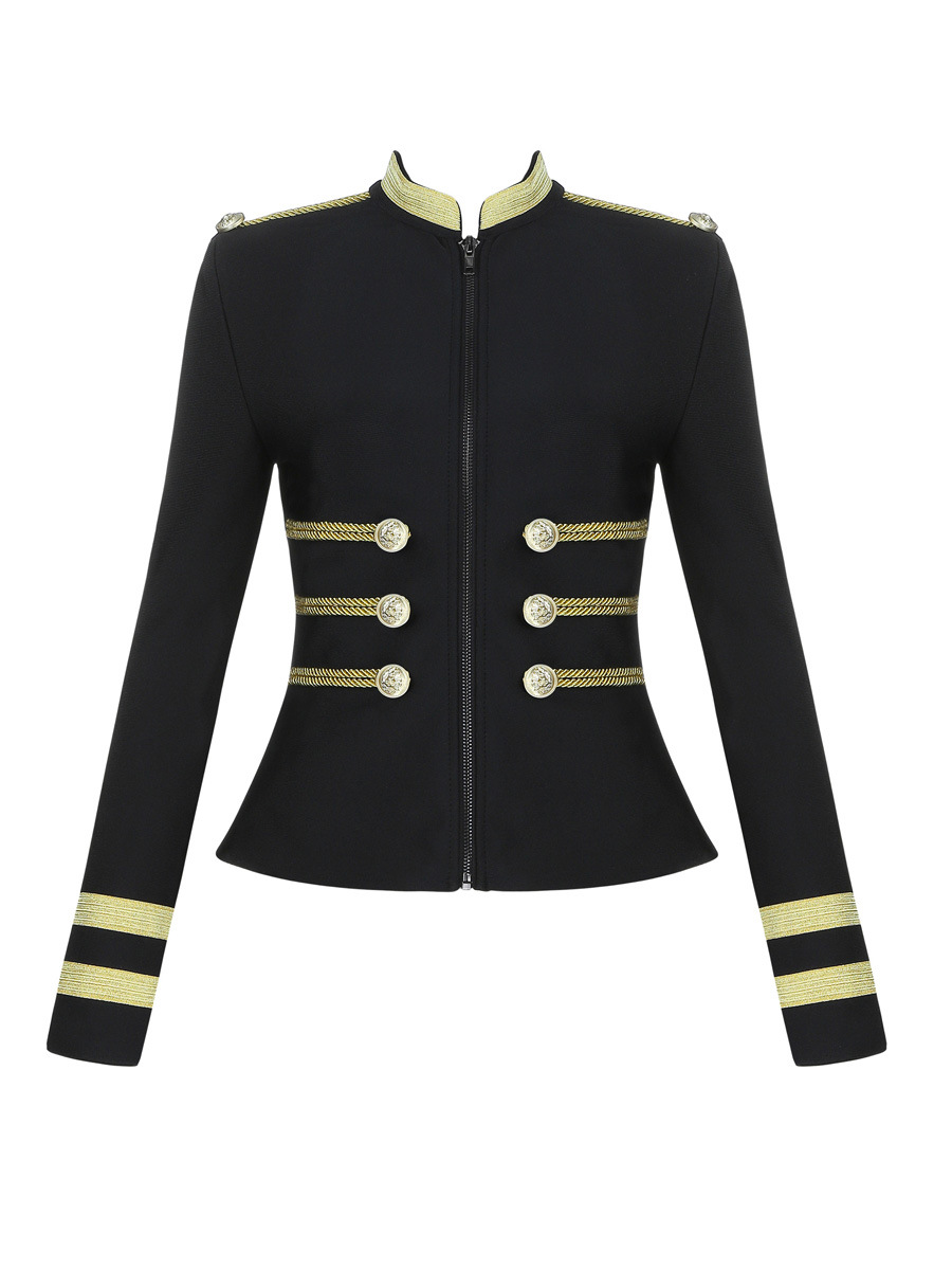 Saco Blazer Ajustado de Punto de Poliéster y Elastano con Cremallera para Fiestas