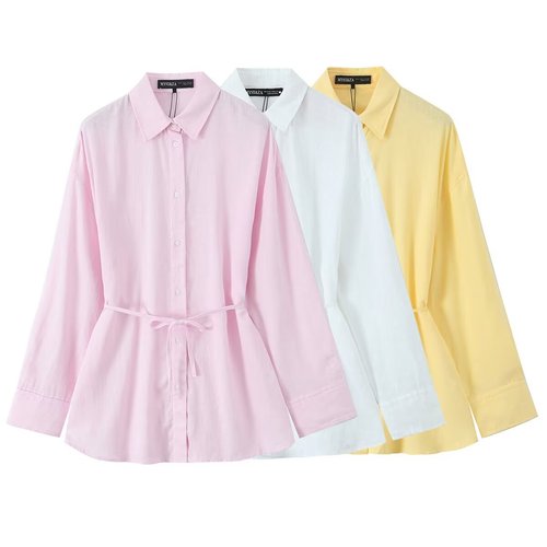 Z Europe & America 2025 Spring Women's Wear: Casual, Elegant, Minimalist Long-Sleeve Linen Loose Shirt – Model 4764051