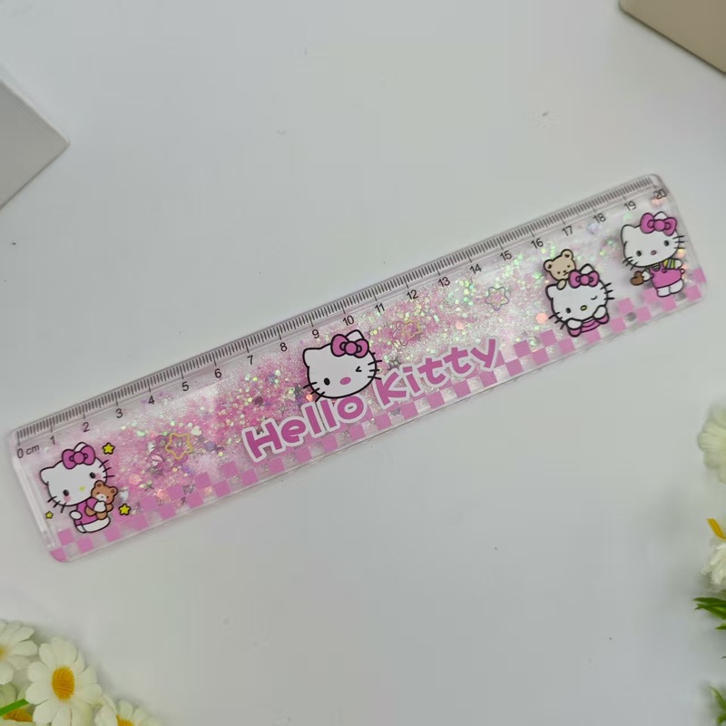 新款卡通三丽鸥流沙尺创意高颜值20cm波浪直尺学生解压流沙直尺|undefined